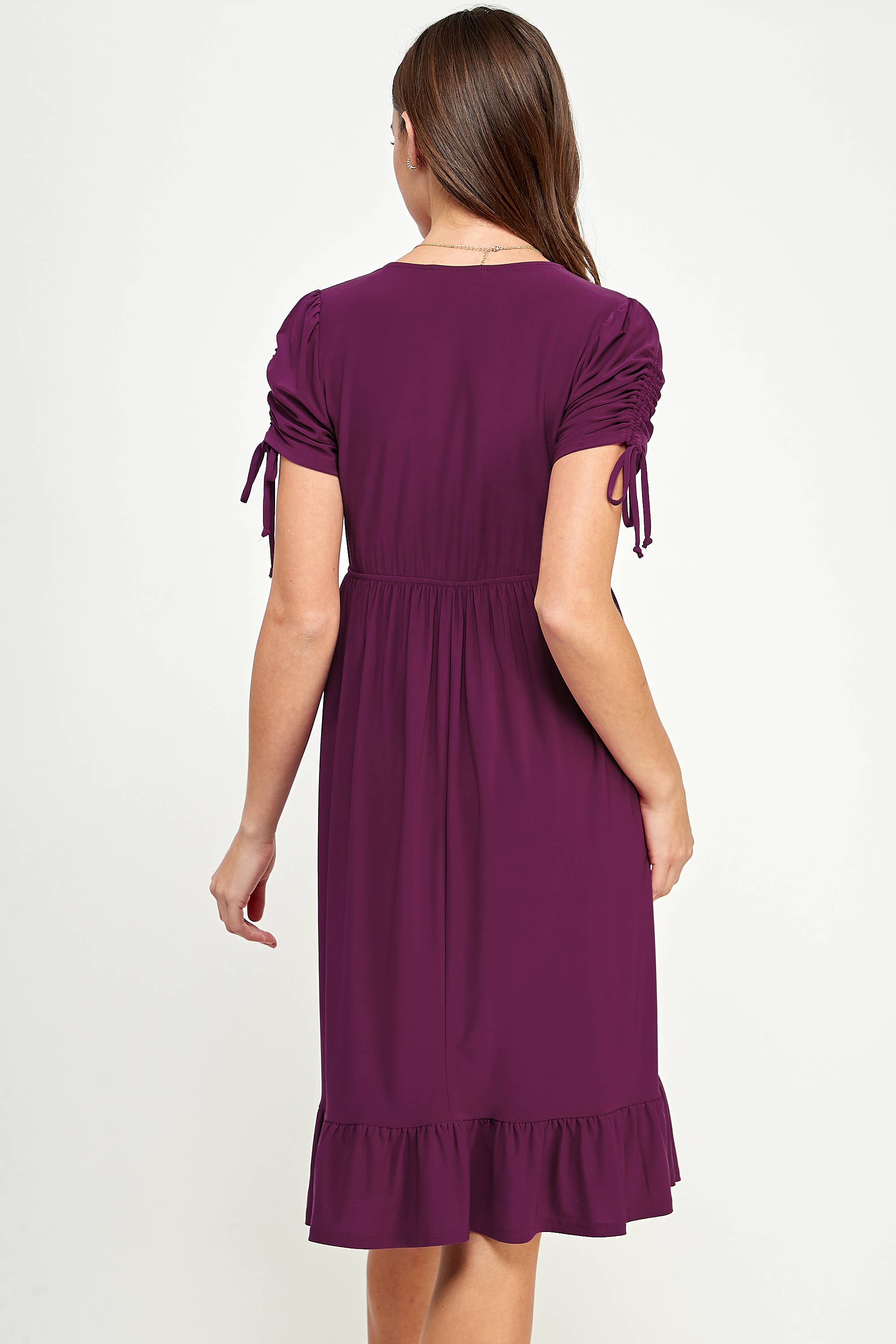 Magenta Ruffle Hem Maternity Dress with Surplice Neckline