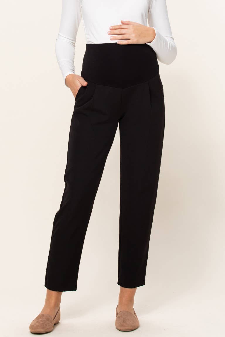 Tapered Maternity Full Panel Ankle Pants Black
