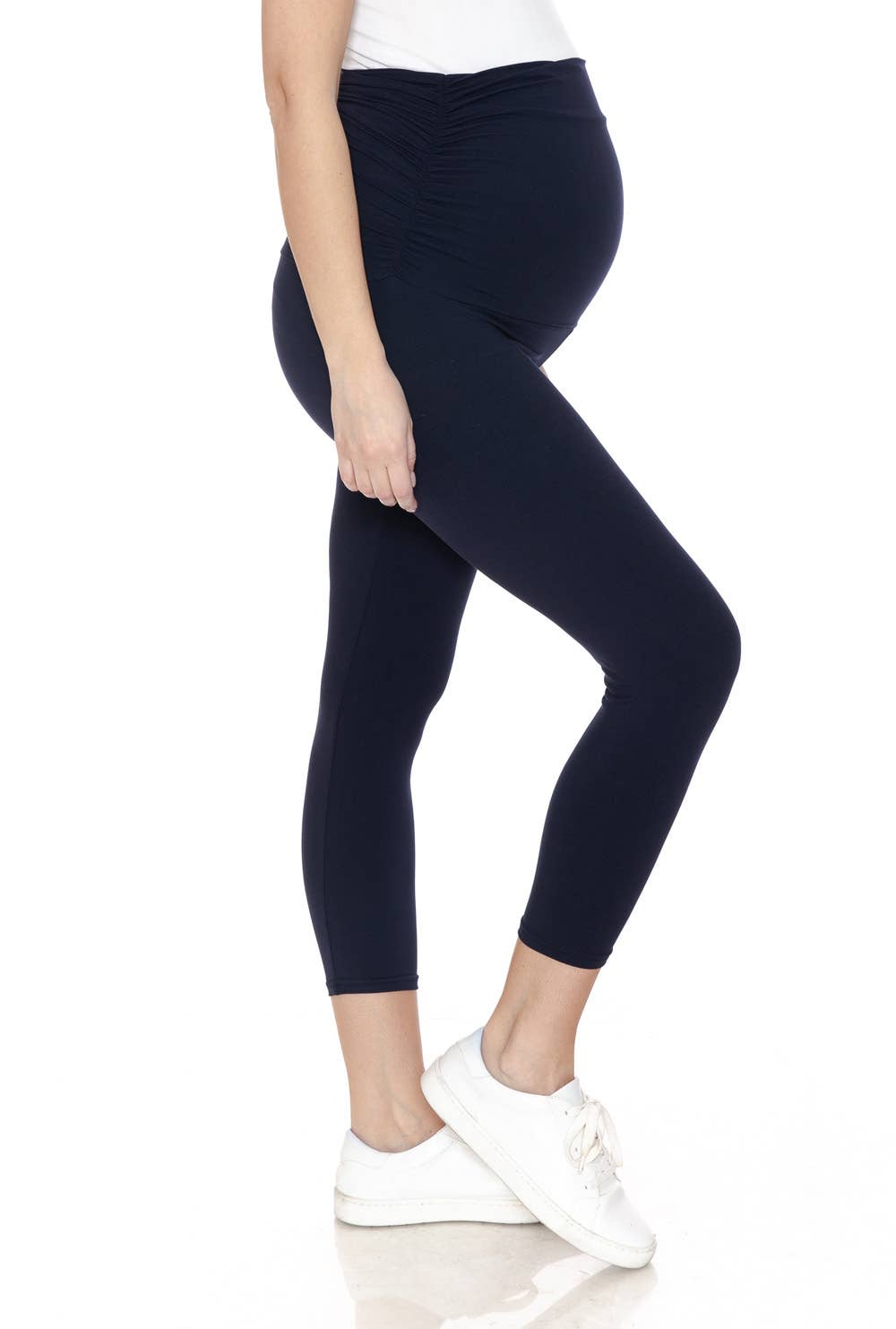 Black Buttery Soft Ruched Maternity 7/8 Leggings