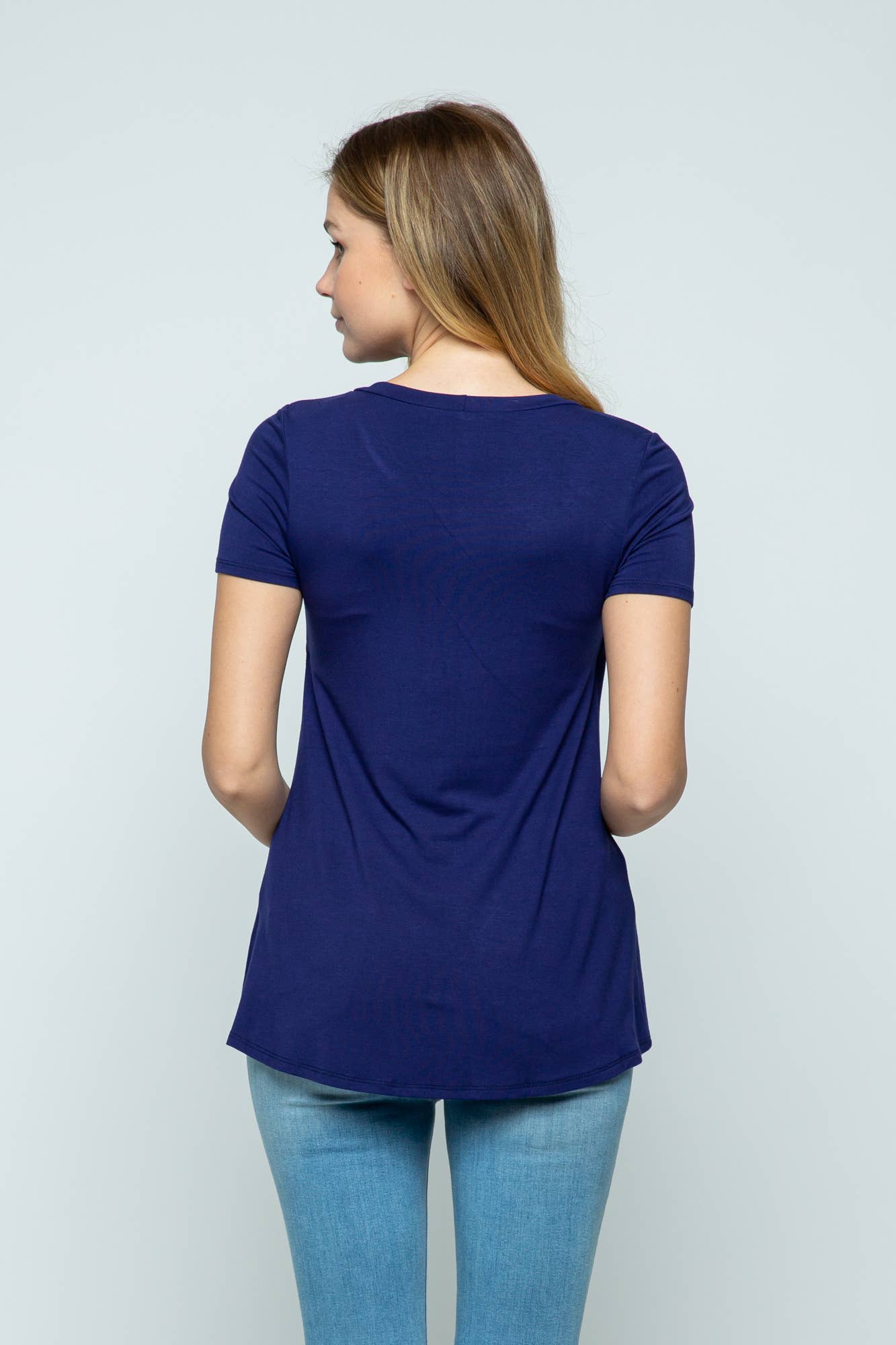 Navy Solid Short Sleeve Tulip Hem Maternity Nursing Top