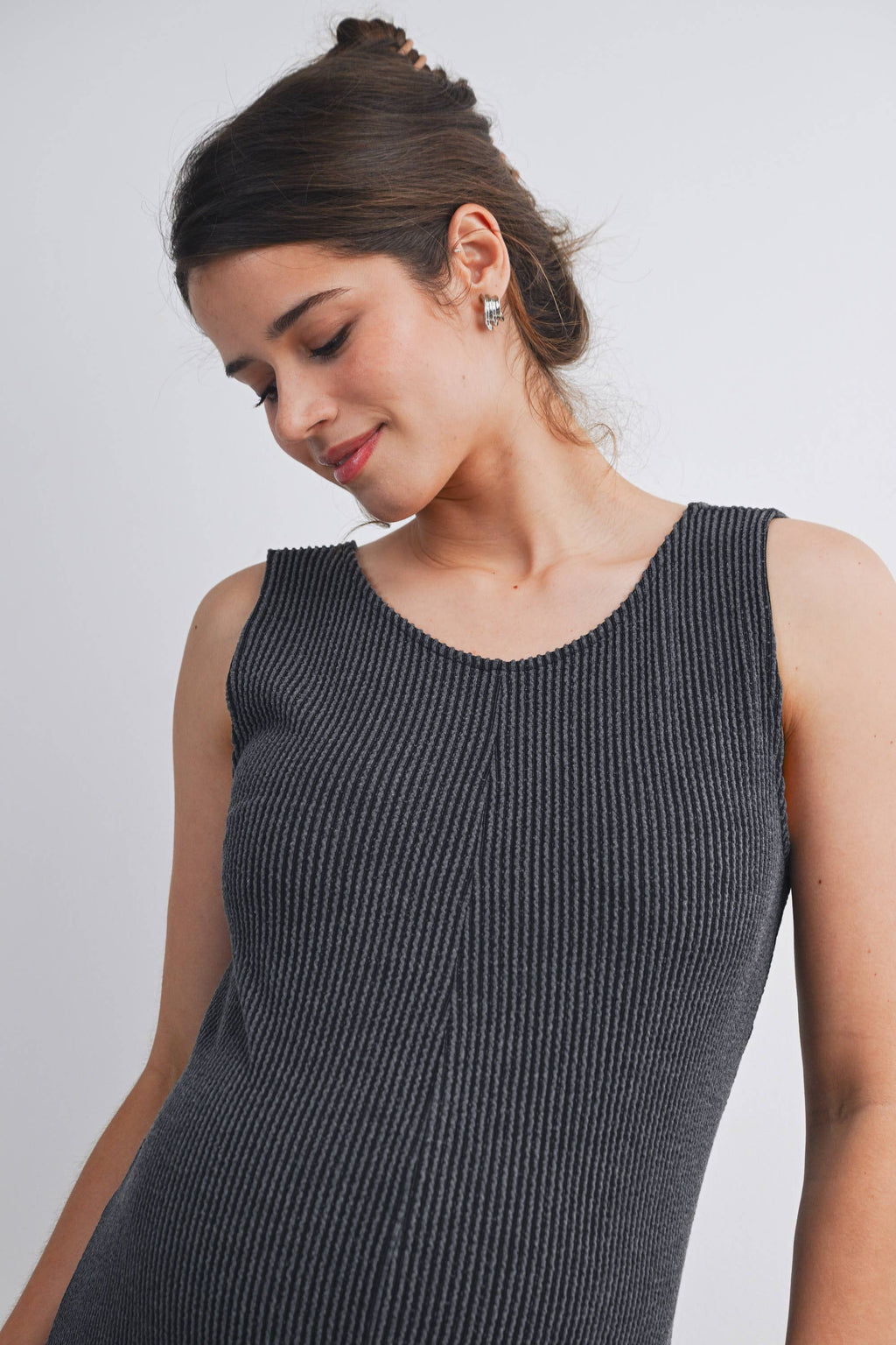 Charcoal Sleeveless Ribbed Knit Maternity Romper