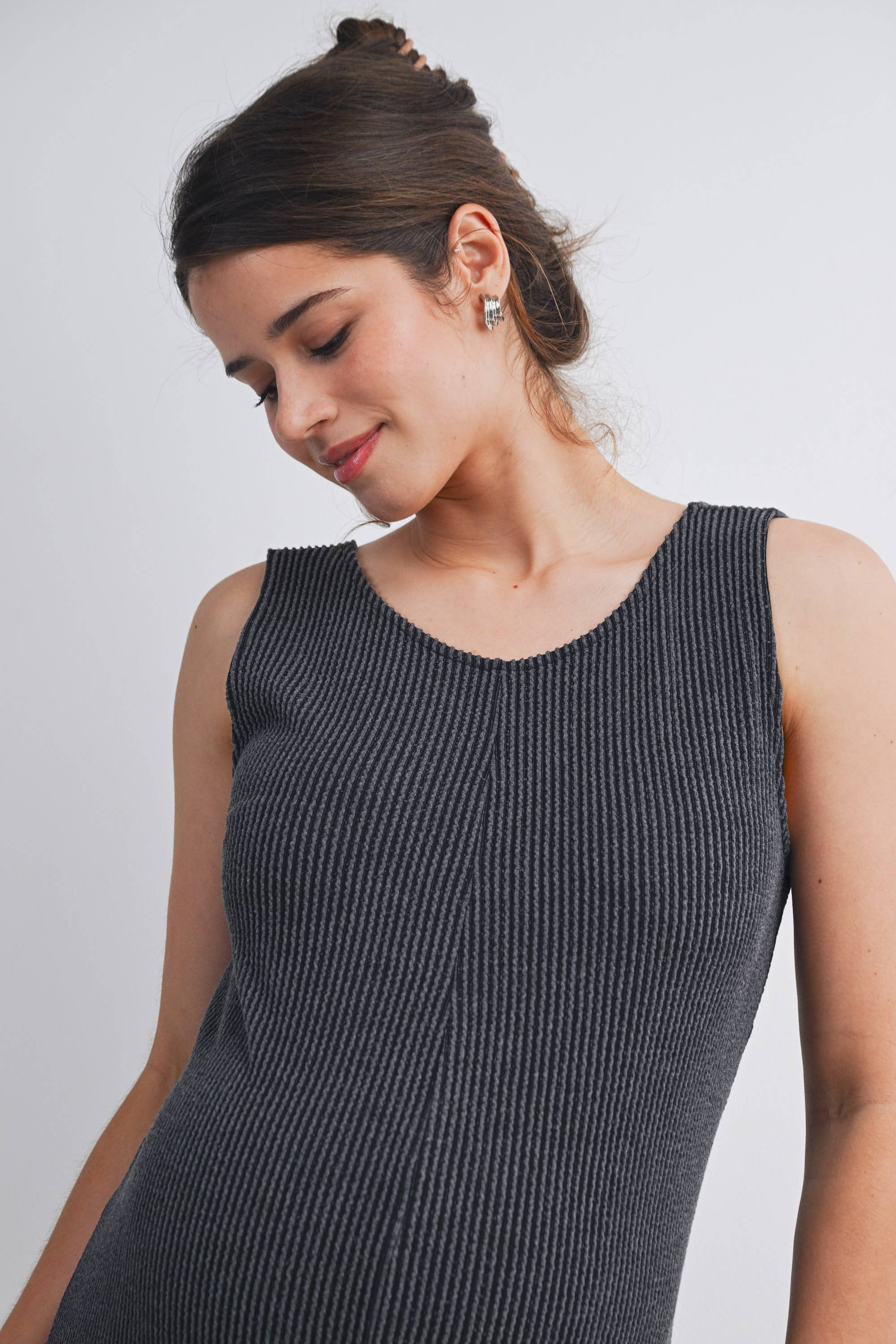 Charcoal Sleeveless Ribbed Knit Maternity Romper