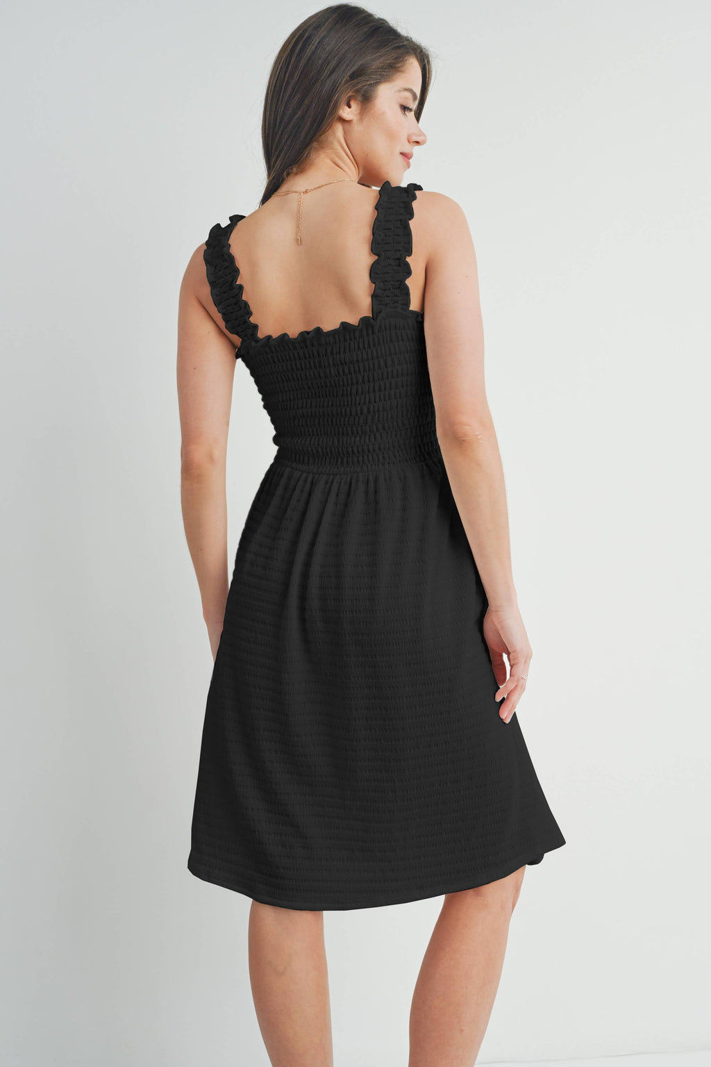 Black Smocked Sleeveless Maternity Knit Dress