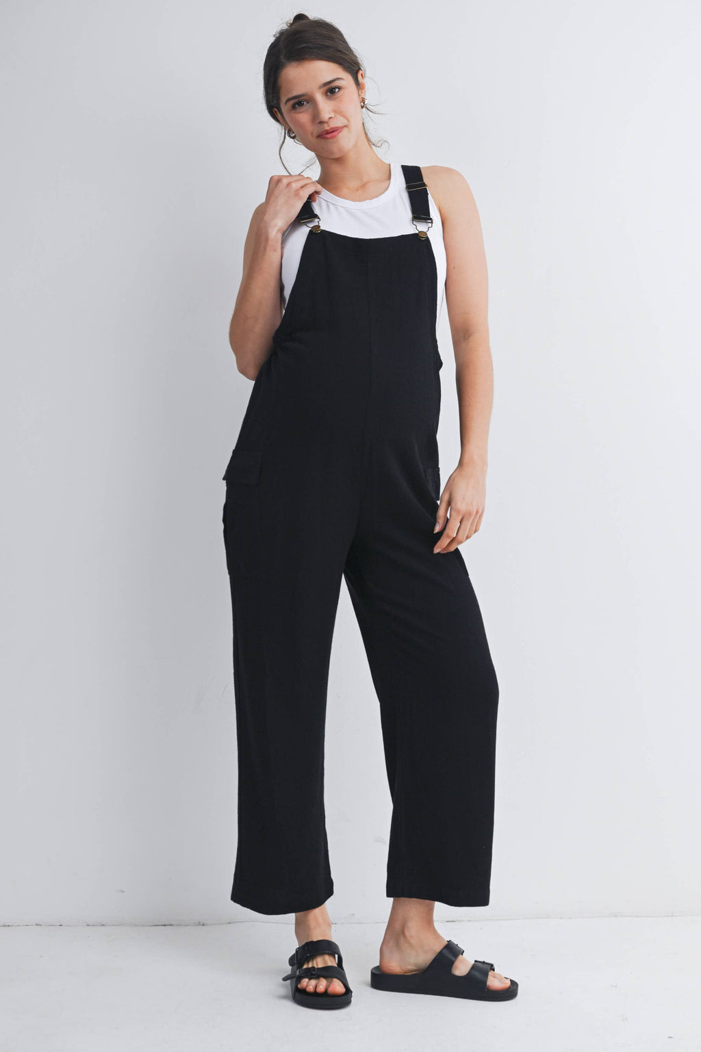 Black Straight Leg Maternity Adjustable Overalls