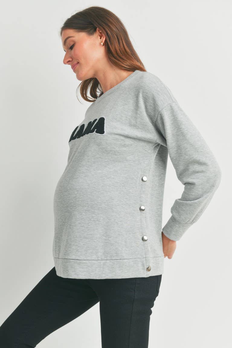 Heather Grey Mama Crewneck Nursing Maternity Gray Pullover Sweatshirt