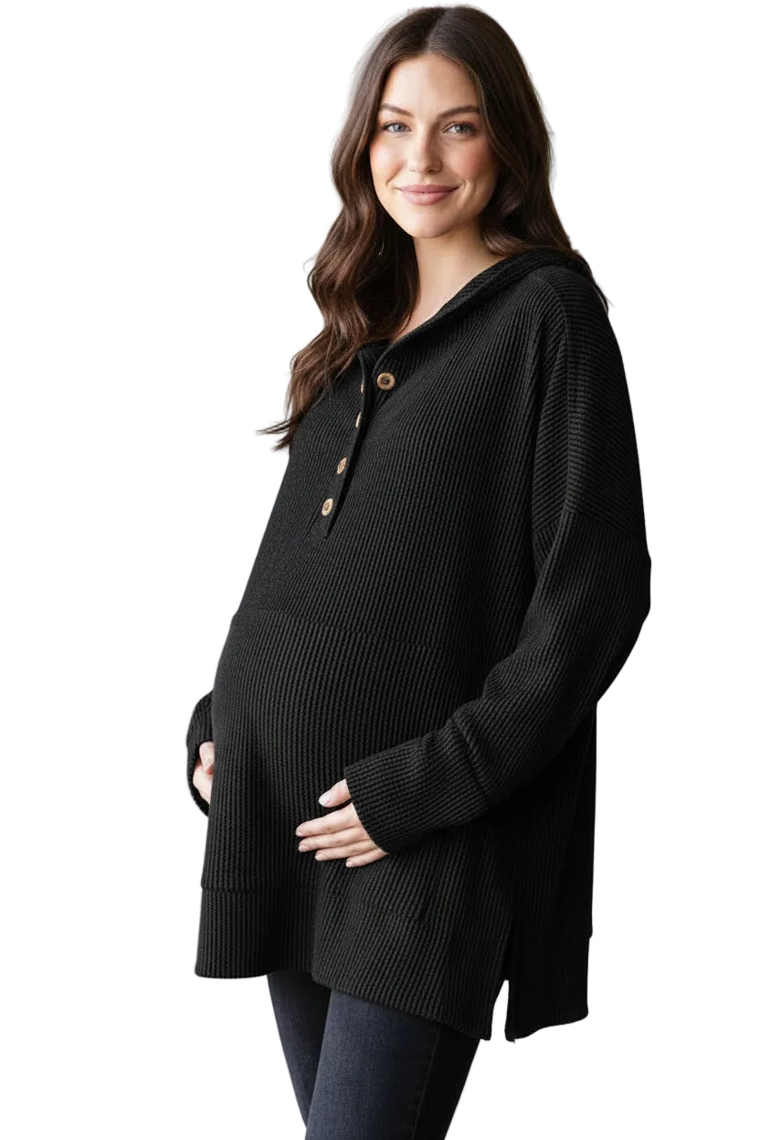 Urban Ribbed Kangaroo Pocket Hoodie Breastfeeding Friendly