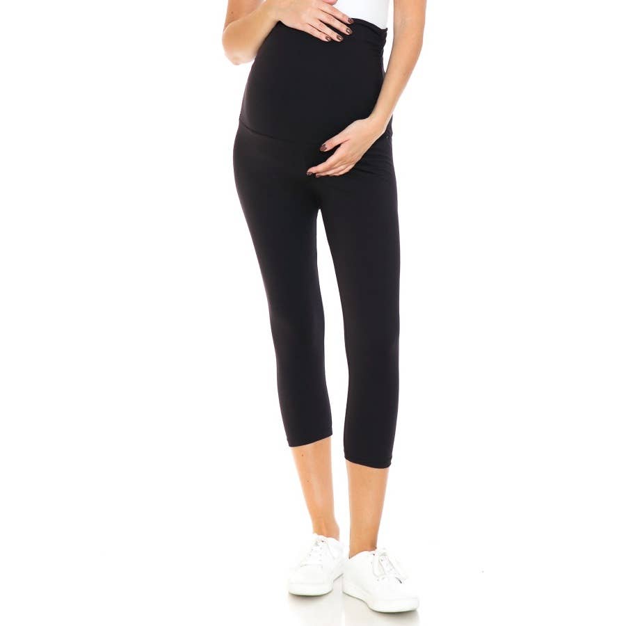 Black Buttery Soft Ruched Maternity 7/8 Leggings