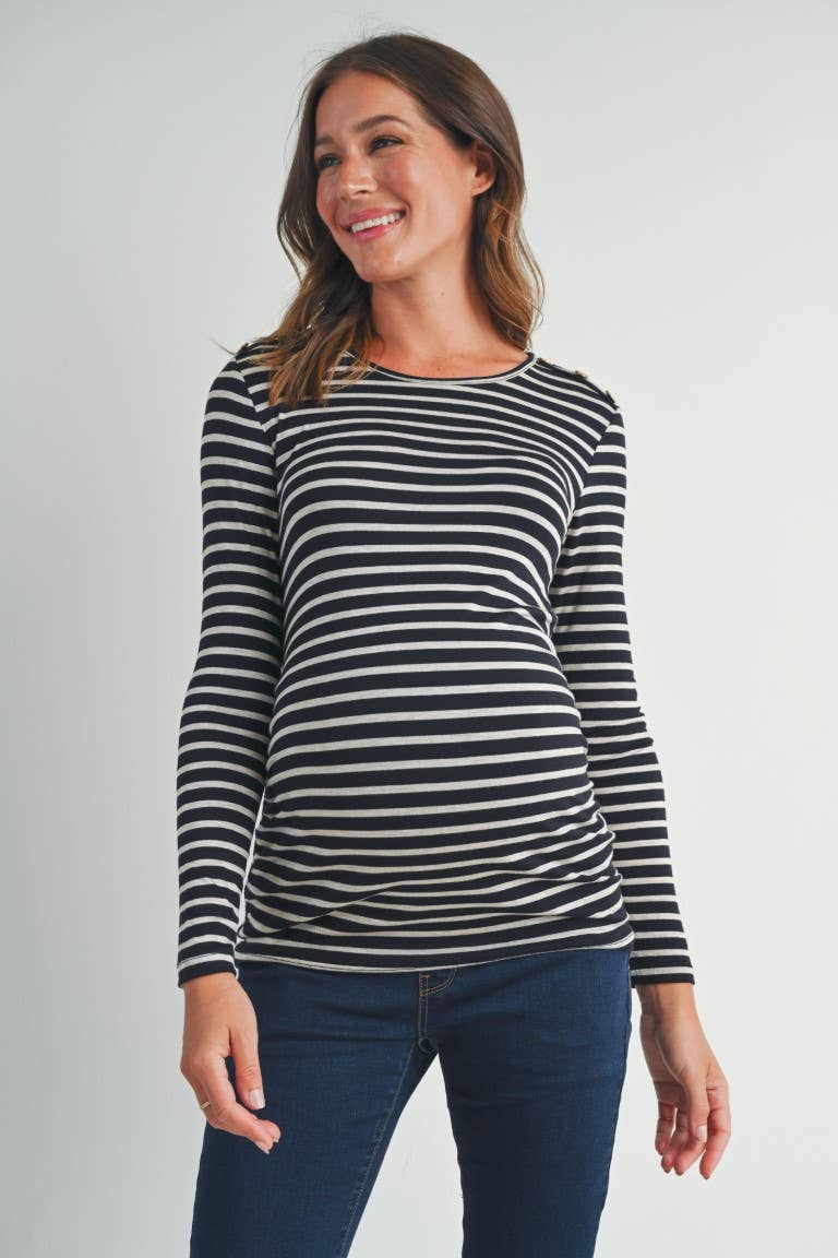 Black Striped Long Sleeve Maternity Knit Top