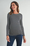 Black Striped Long Sleeve Maternity Knit Top