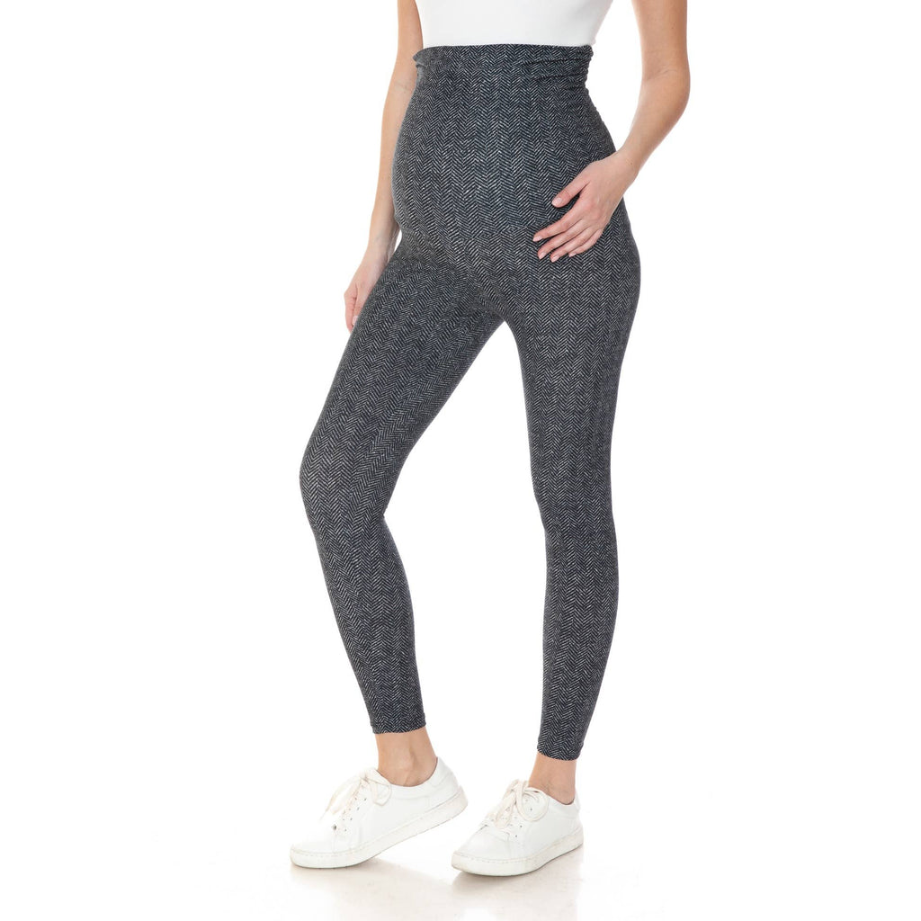 Herringbone Printed Buttery Soft Full Length Ruched Maternity Leggings