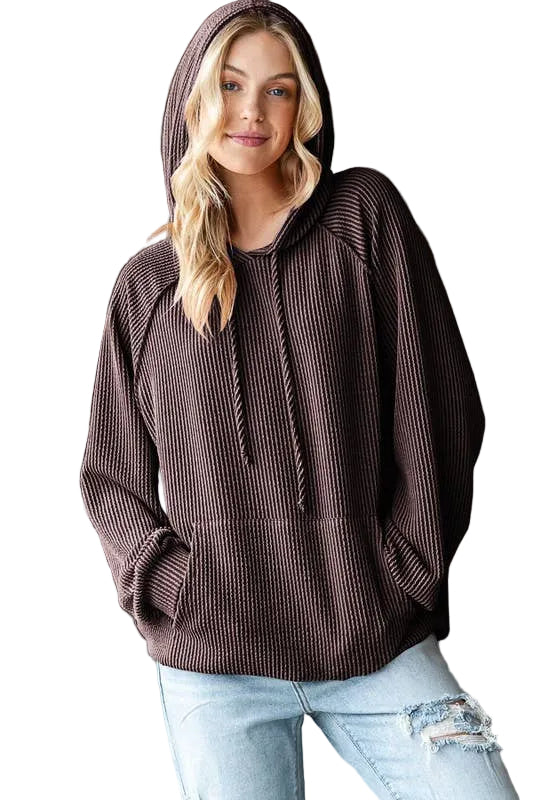 Brown Urban Ribbed Hoodie