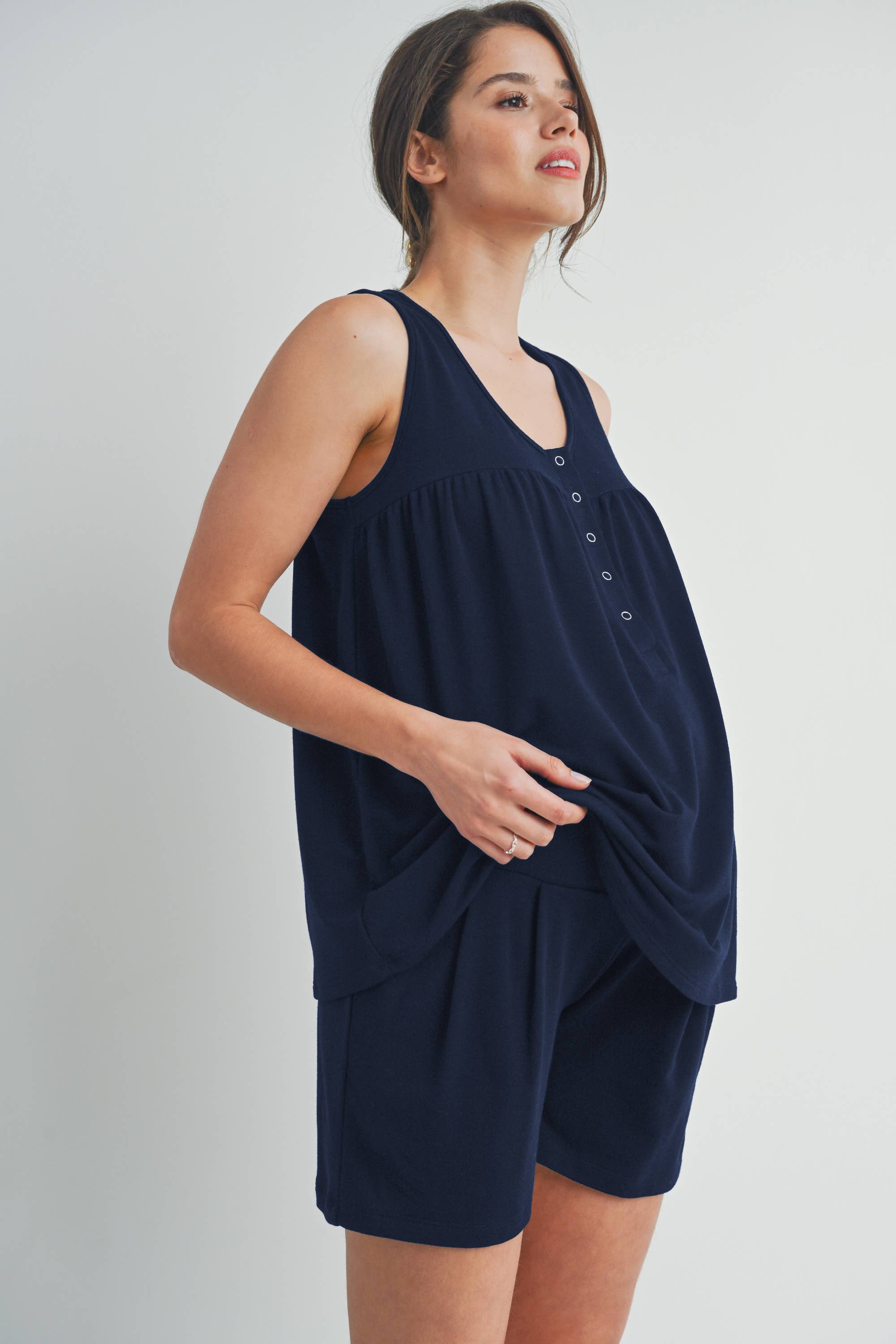 Black French Terry Maternity to Nursing Tank