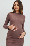Mauve Mock Neck Long Sleeve Maternity Ribbed Long Top