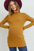 Mustard Mock Neck Long Sleeve Maternity Ribbed Top
