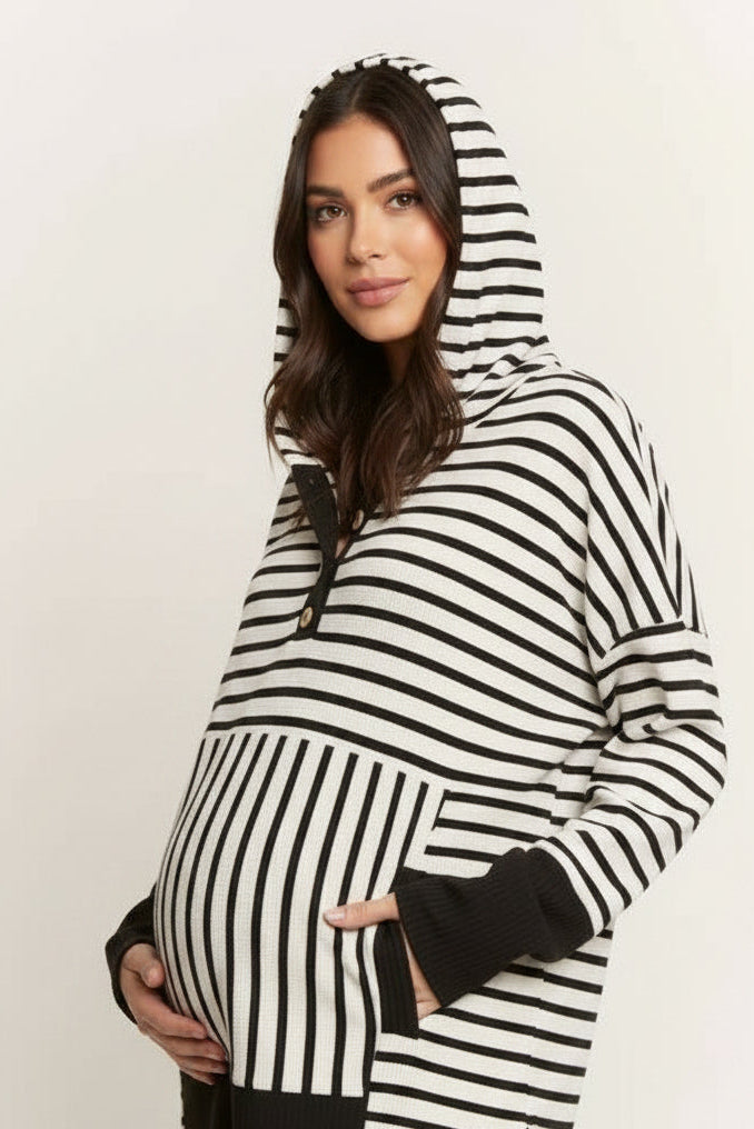 Stripe Hoodie with Kangaroo Pocket (Available in PLUS 1X-3X)