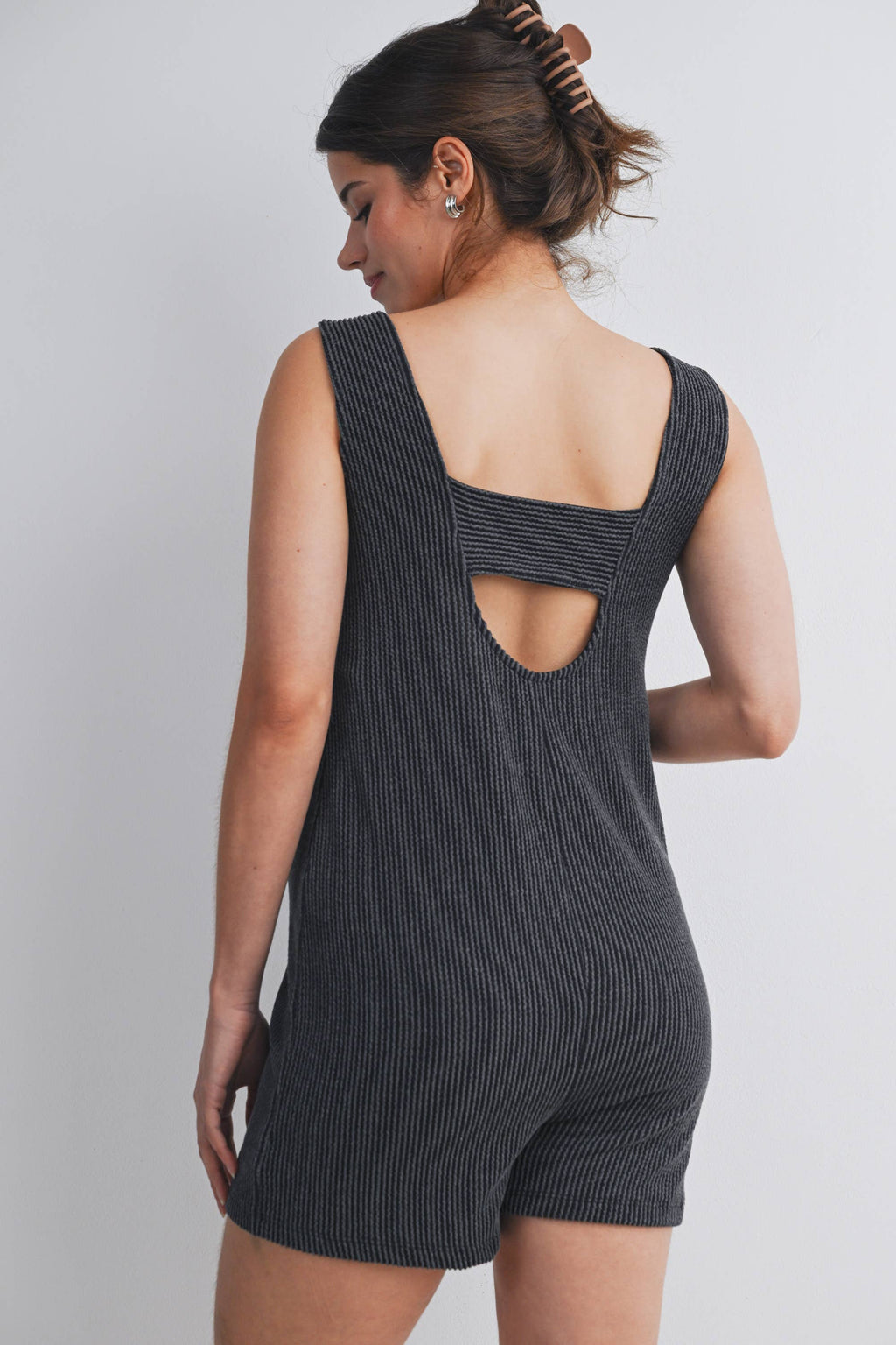 Charcoal Sleeveless Ribbed Knit Maternity Romper
