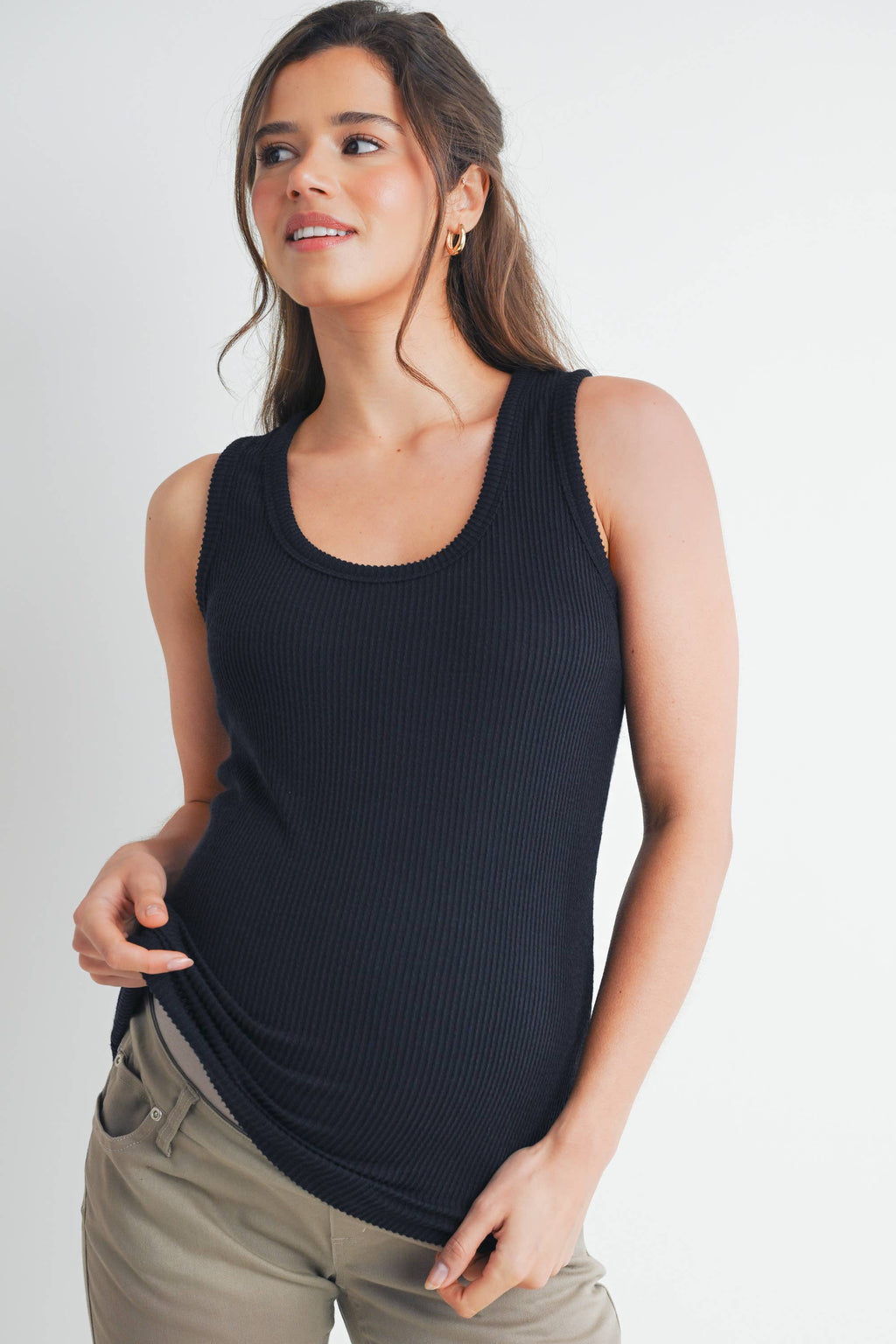 Black Ribbed Scoop Neck Maternity Racerback Tank Top