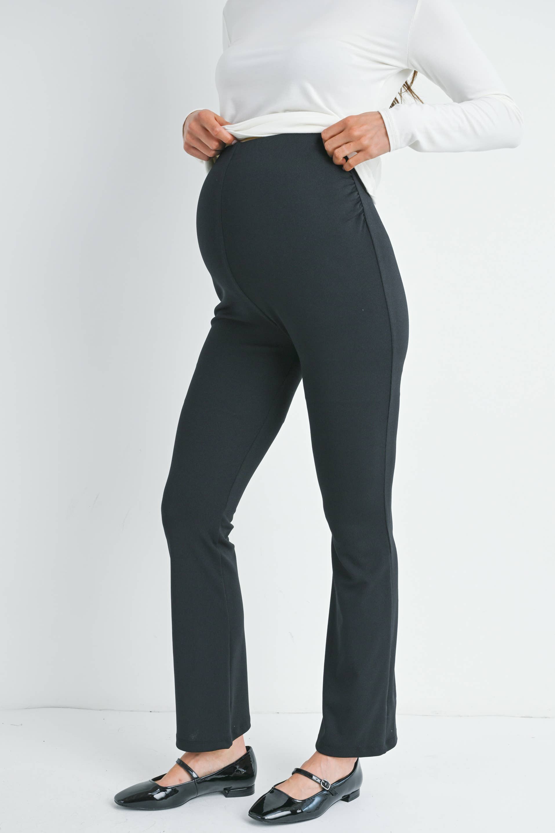 Black High Rise Maternity Flare Knit Pants