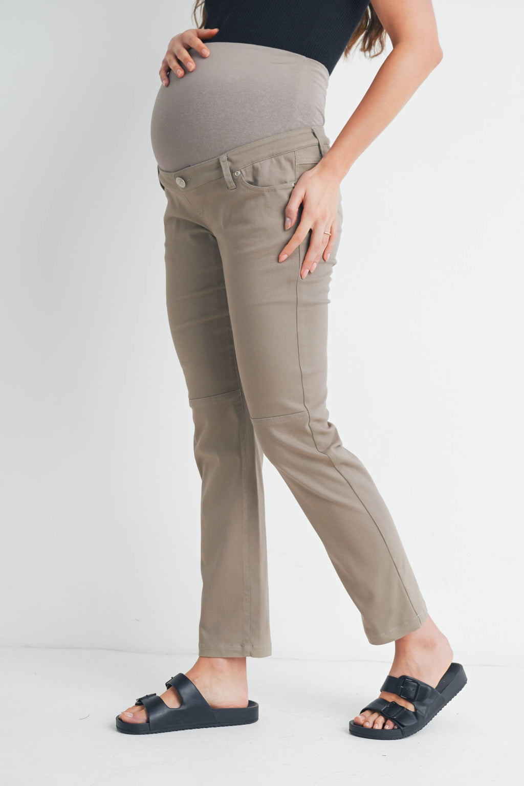 Khaki Straight Leg Maternity Over the Belly Pants