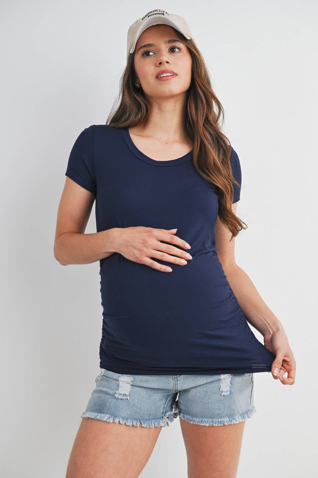 Navy Ruched Short Sleeve Maternity T-Shirt