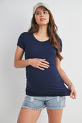 Navy Ruched Short Sleeve Maternity T-Shirt