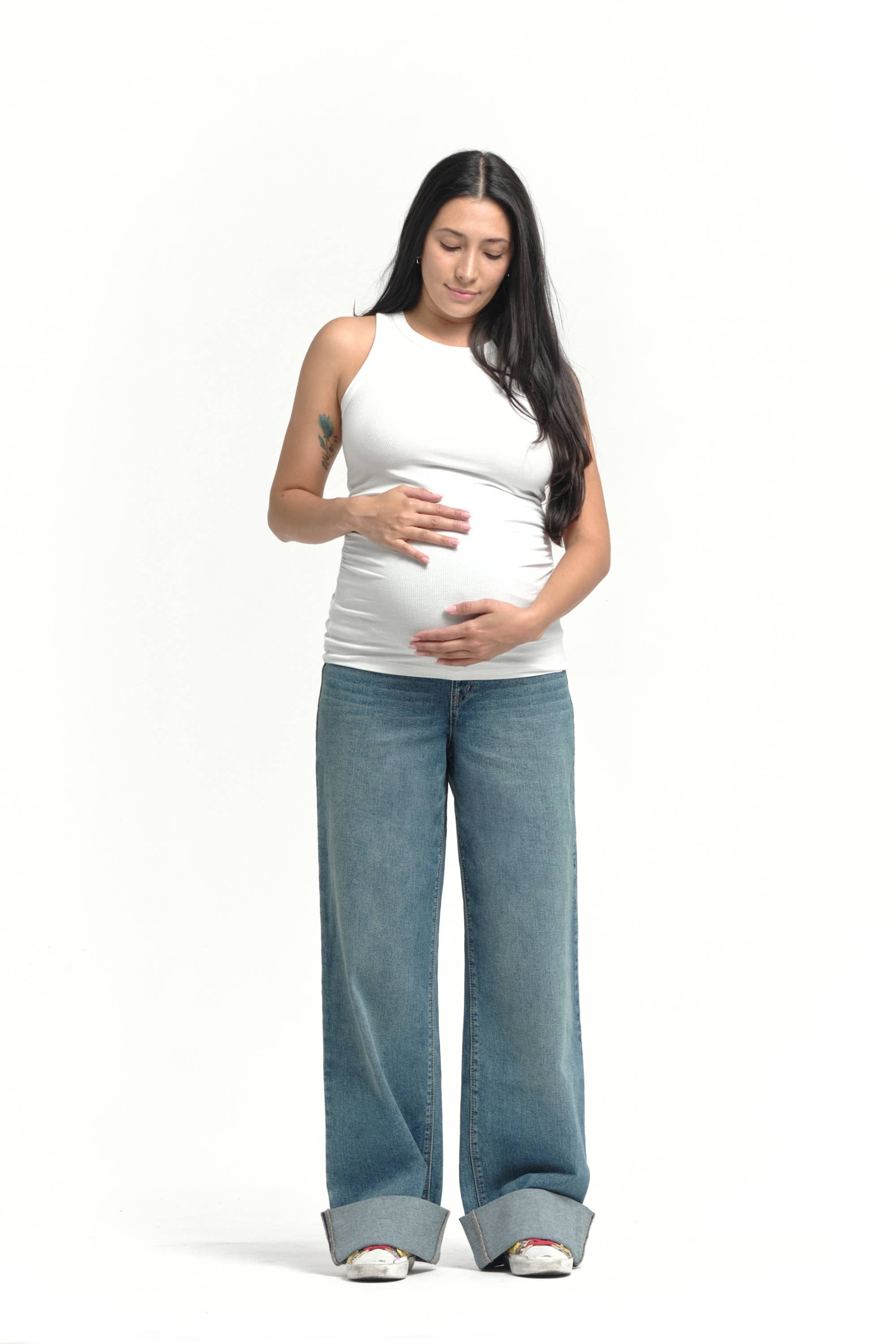 1822 DENIM Roll Cuff Wide Leg Jean w Tall Bellyband in Willa