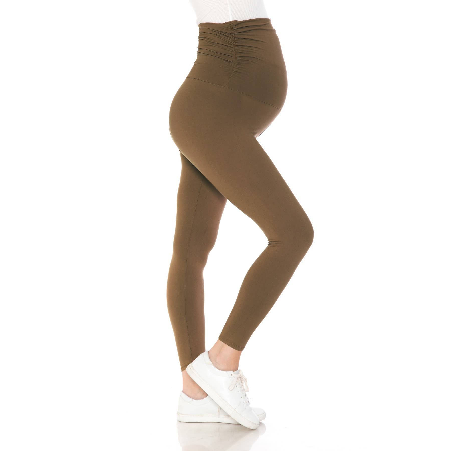 Mocha Buttery Soft Full Length Ruched Maternity Leggings