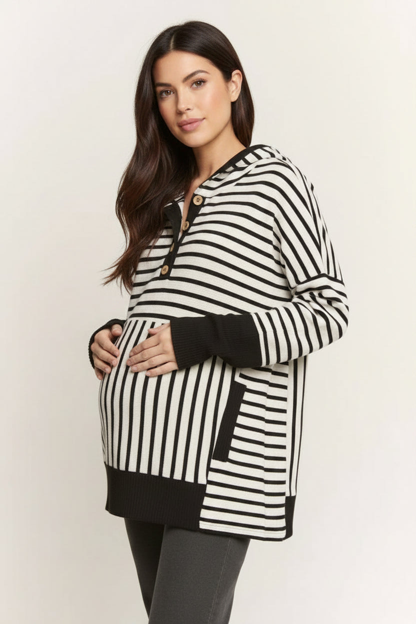 Stripe Hoodie with Kangaroo Pocket (Available in PLUS 1X-3X)