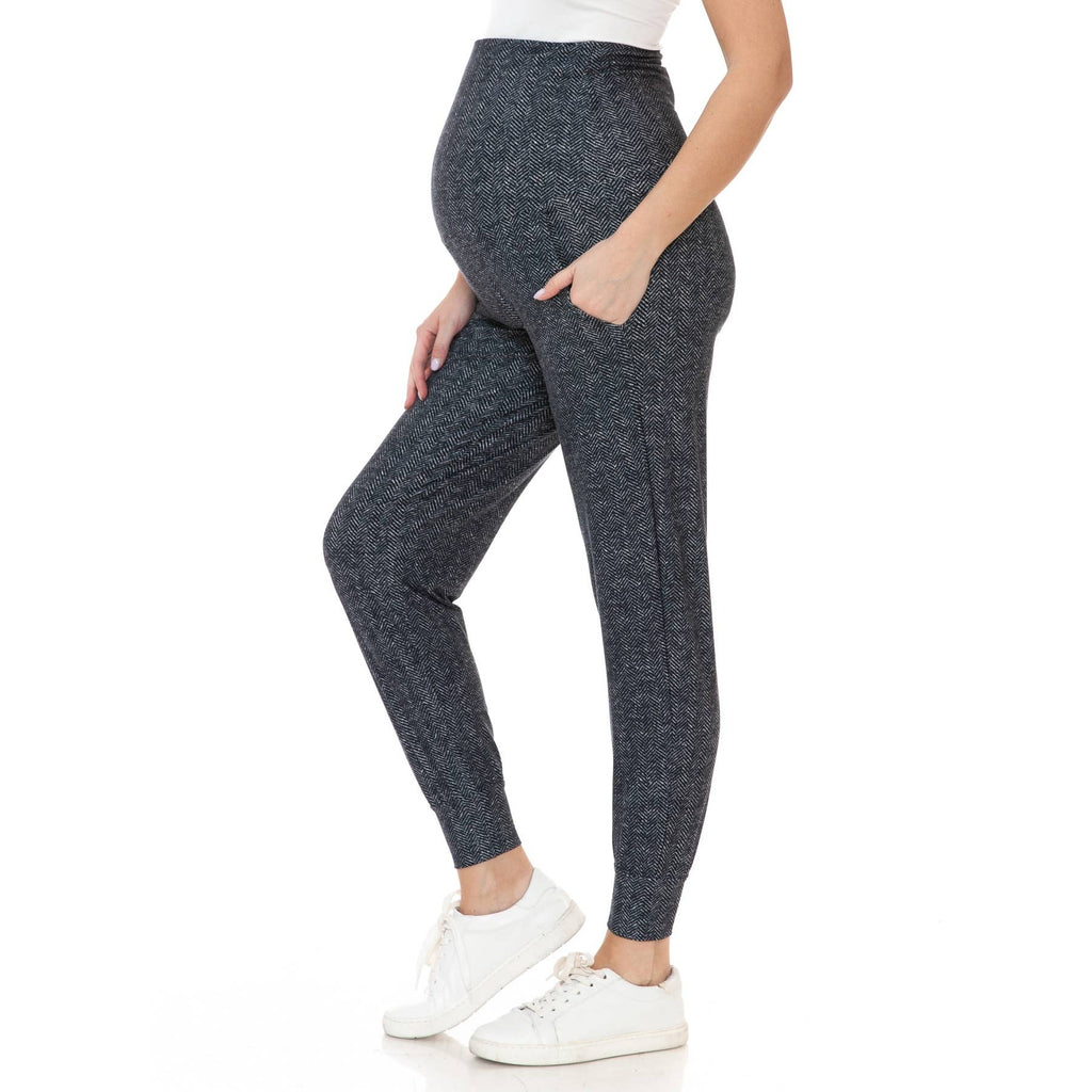 Herringbone Print Buttery Soft Maternity Comfort Joggers