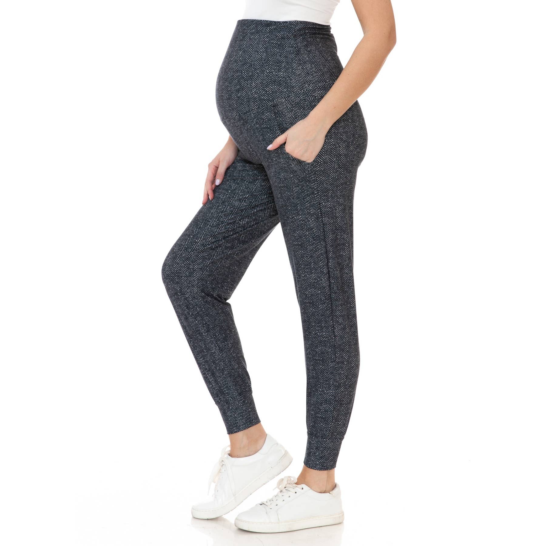 Herringbone Print Buttery Soft Maternity Comfort Joggers