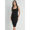Black Square Neck Fitted Maternity Ribbed Midi Dress