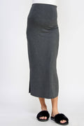 Heather Charcoal High-Waisted Maternity Midi Slit Skirt