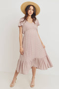 Pink Flutter Sleeve V-Neck Maternity Ruffle Midi Dress