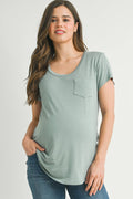 Sage Round Neck Maternity to Nursing Pocket T-Shirt