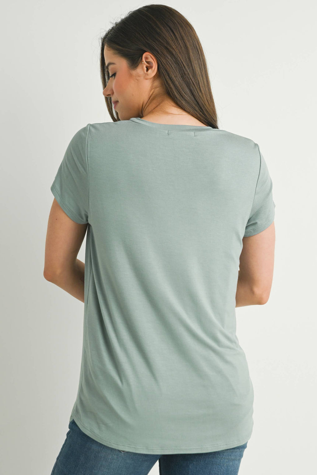 Sage Round Neck Maternity to Nursing Pocket T-Shirt