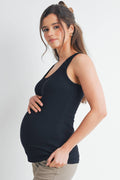 Black Ribbed Scoop Neck Maternity Racerback Tank Top