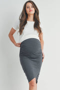 Charcoal Tulip Hem Maternity Ruched Pencil Skirt