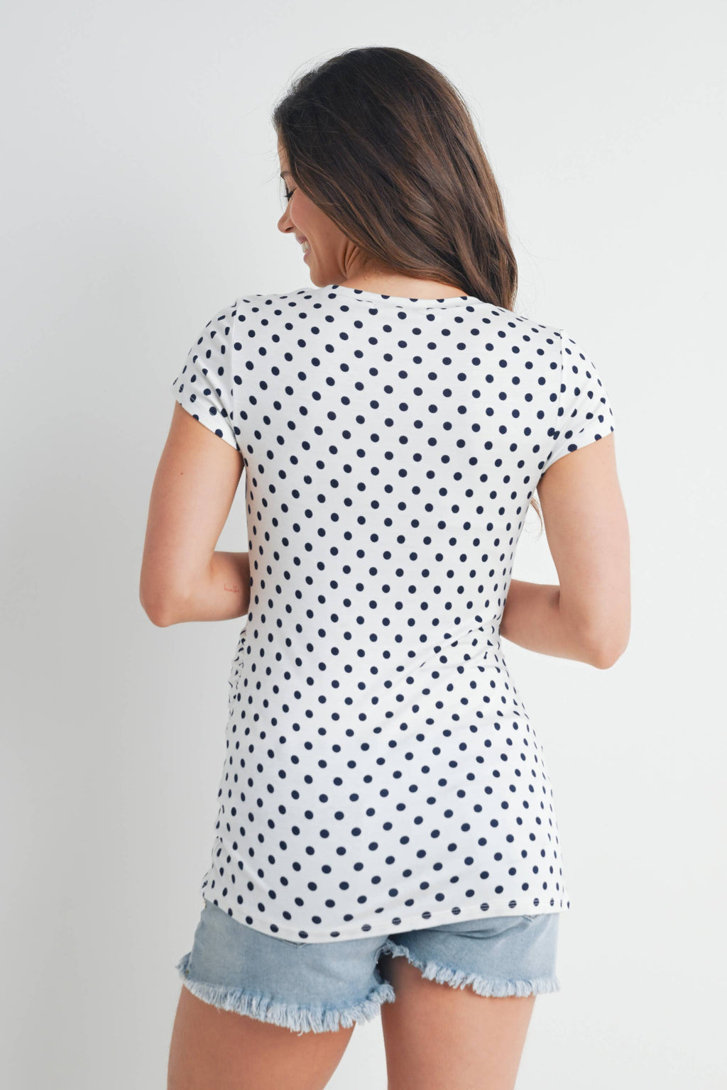 Ivory with Blue Polka Dots Polka Dot Short Sleeve Maternity T-Shirt