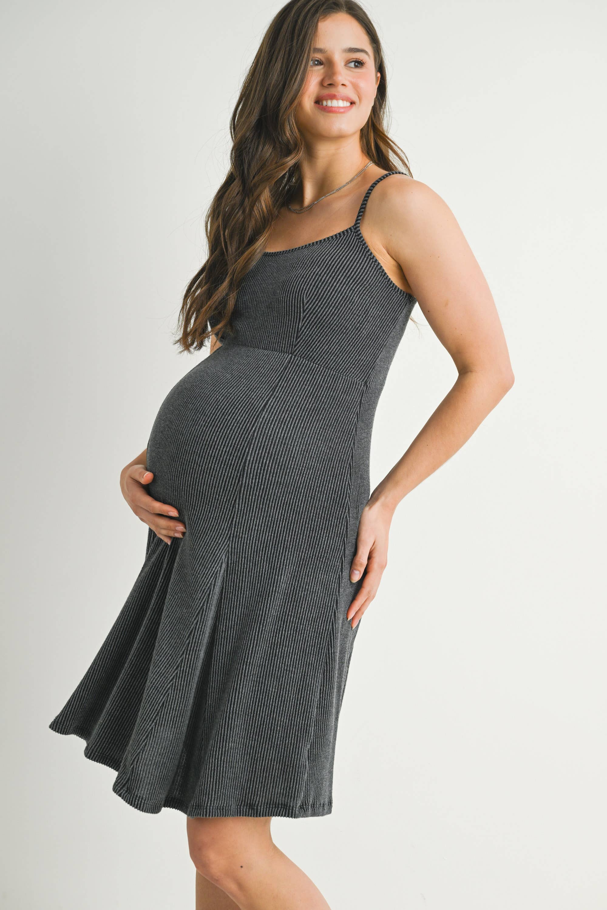 Charcoal Ribbed Sleeveless Maternity Skater Dress