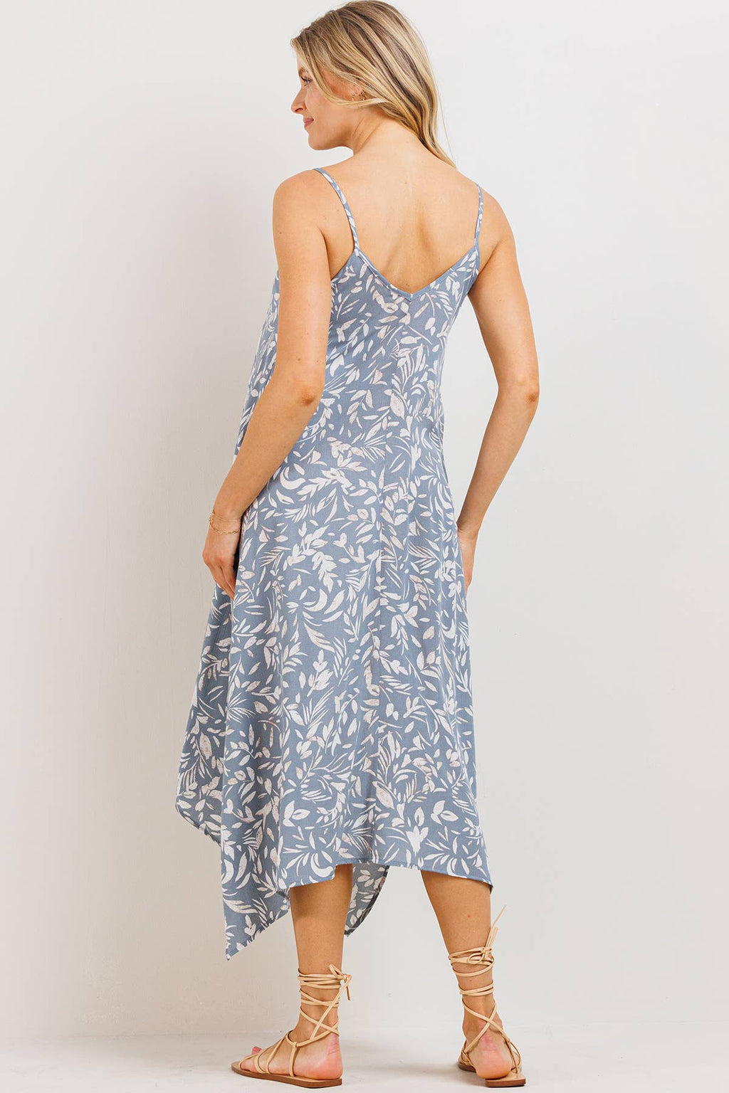 Chambray Blue Floral Asymmetric Maternity Midi Dress