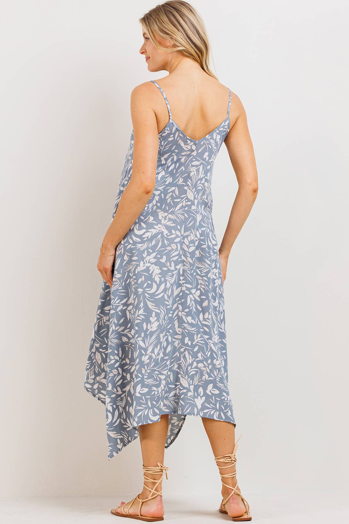 Chambray Blue Floral Asymmetric Maternity Midi Dress