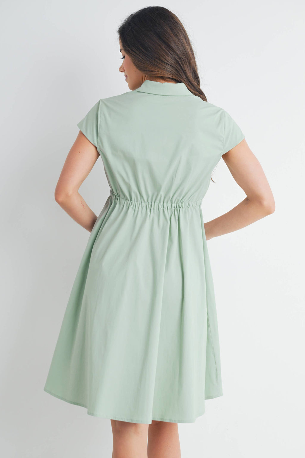 Sage Button Up Short Sleeve Maternity Shirt Dress