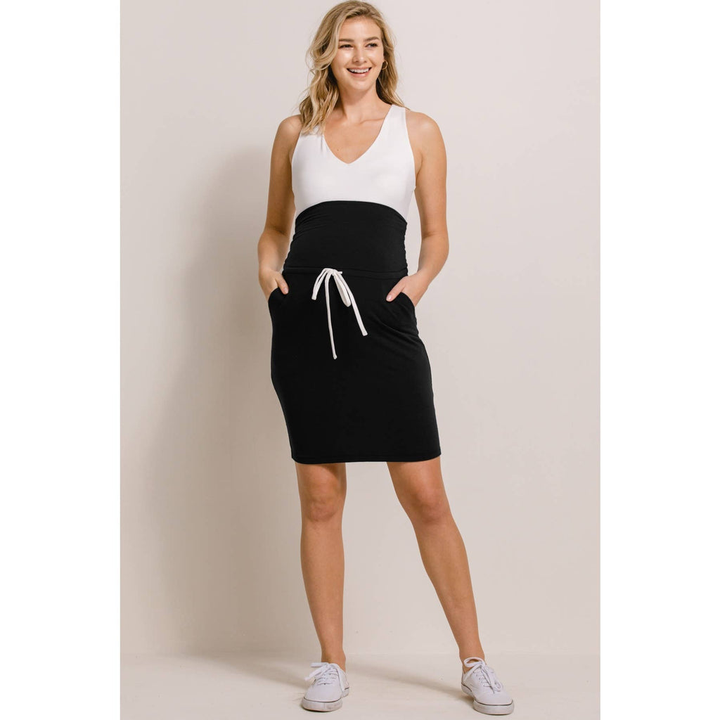 Black French Terry Maternity Midi Skirt with Waist Band