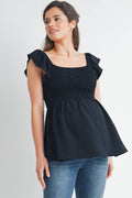 Black Flutter Sleeve Smocked Maternity Top