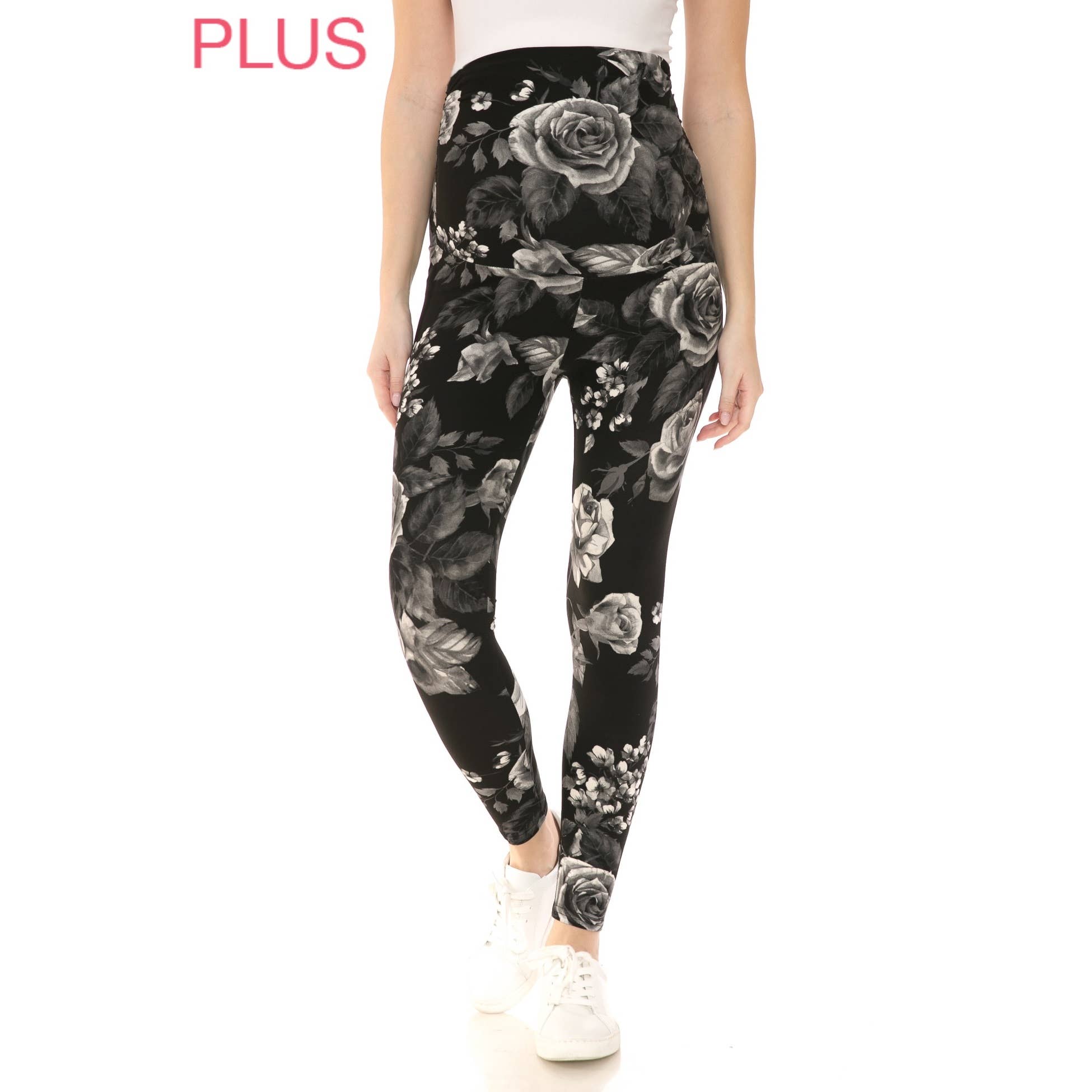 Black Floral Buttery Soft Full Length Ruched Maternity Leggings S-3XL