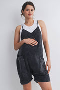 Washed Black Maternity Romper with Adjustable Strap