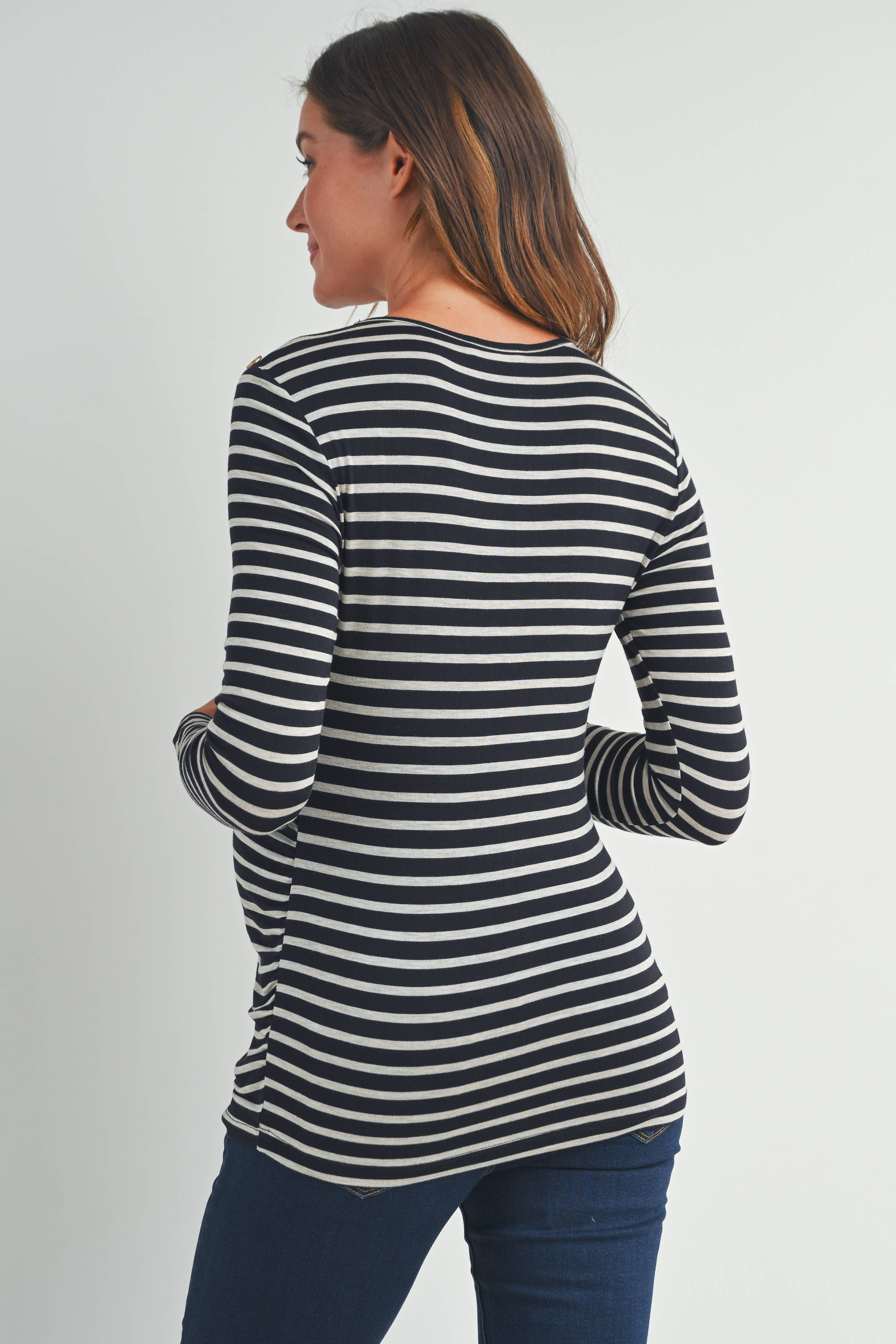 Black Striped Long Sleeve Maternity Knit Top