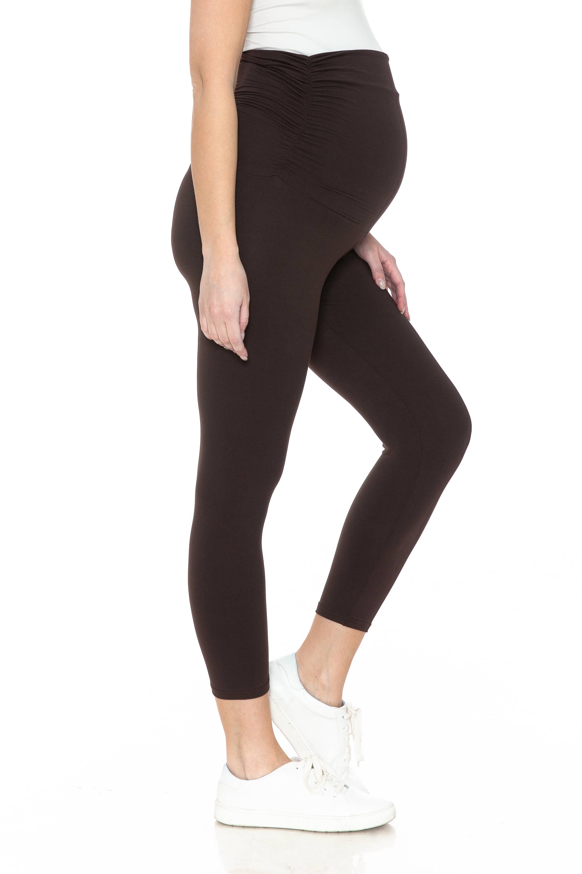 Brown Buttery Soft Ruched Maternity 7/8 Leggings