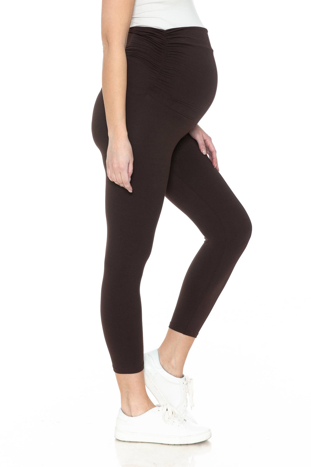 Mocha Buttery Soft Ruched Maternity 7/8 Leggings