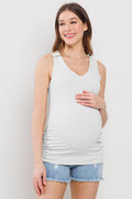 Off White Ruched V-Neck Maternity Ribbed Tank Top